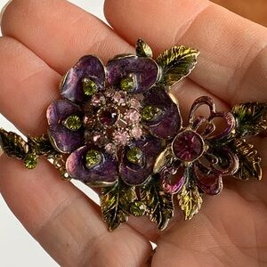 Monet purple flower, rhinestone enamel brooch